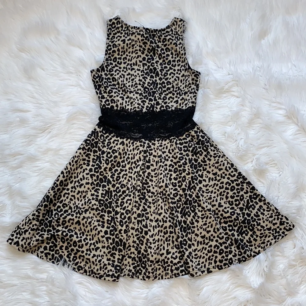 About A Girl • Leopard Print Lace Waist Fit & Flare Dress